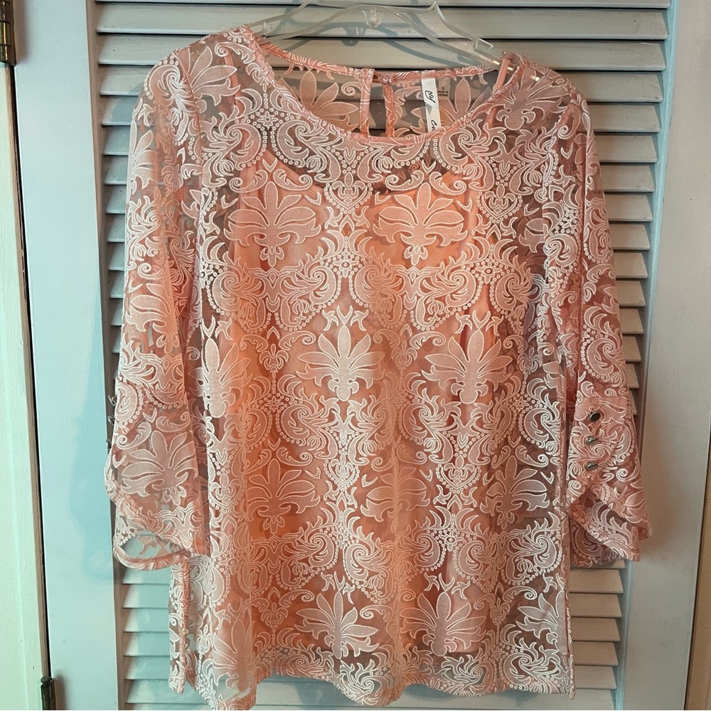 NY Collection Lacy Top & Cami 2 Pc. S